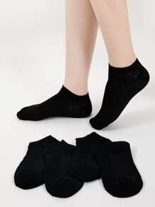 5 Pares De Calcetines Tobilleros Sólidos - Negro - Ver 2