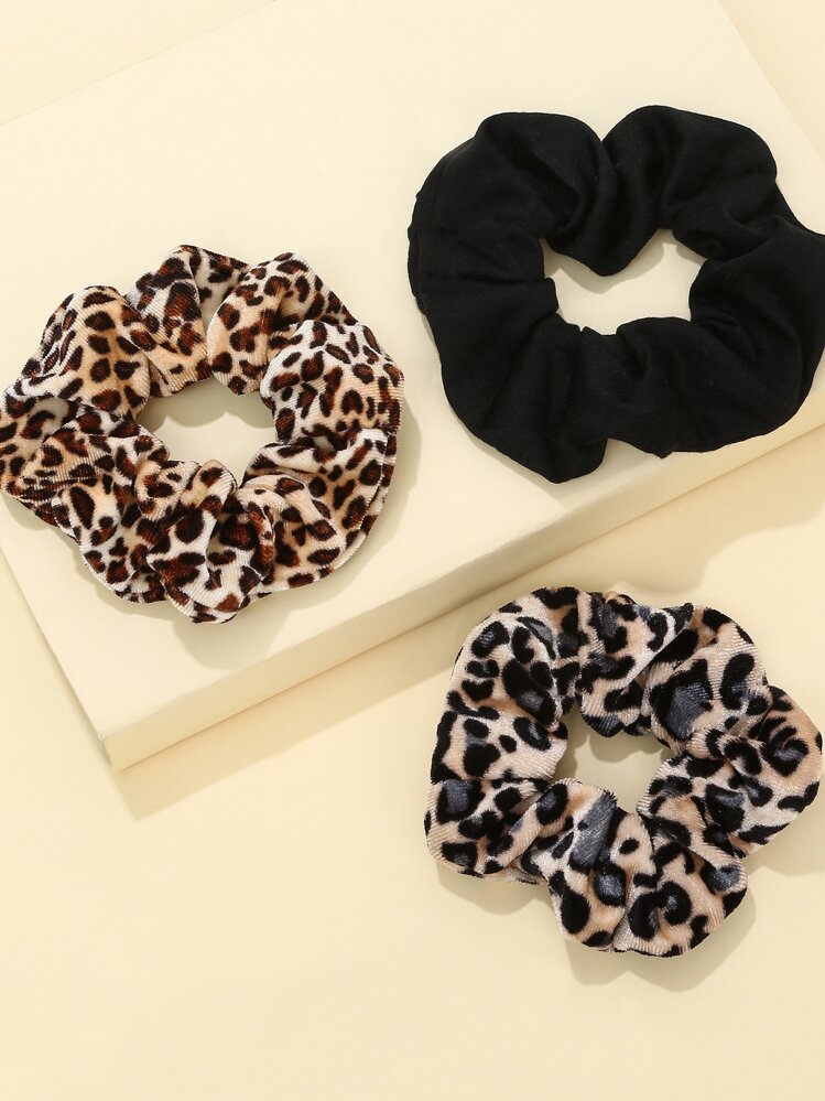 3pcs Leopard Scrunchies Casual,Leopard Print,Hair Accessories,Ponytail ,Hair Elastics,Hair Rope,Hair Ties, Hair Bobbles Head Accessories Rubber Bands - Multicolor - View 1