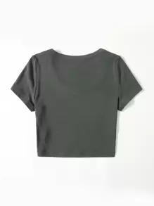 Muchica 羅紋針織素色T恤 - 軍綠色 - 查看 2