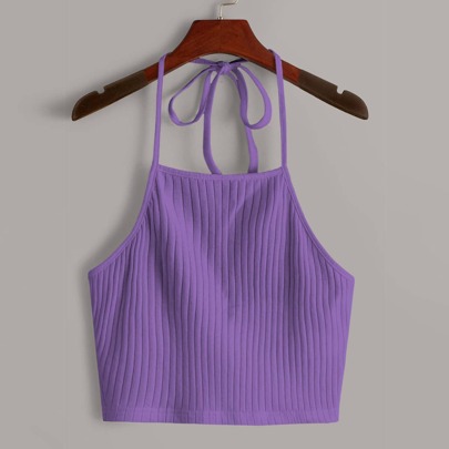 Solid Rib-Knit Halt…