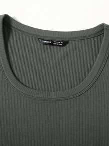 Muchica 羅紋針織素色T恤 - 軍綠色 - 查看 4