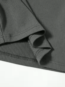 Muchica 羅紋針織素色T恤 - 軍綠色 - 查看 5