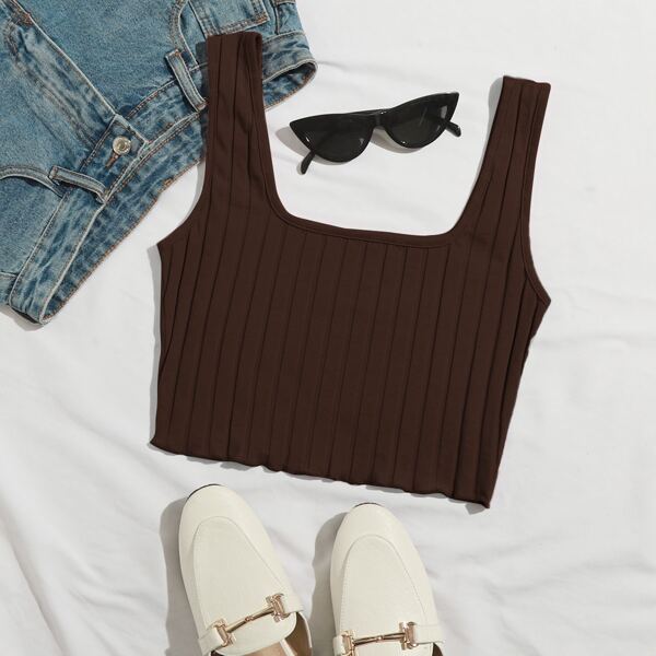 

Rib-knit Crop Tank Top, Chocolate brown