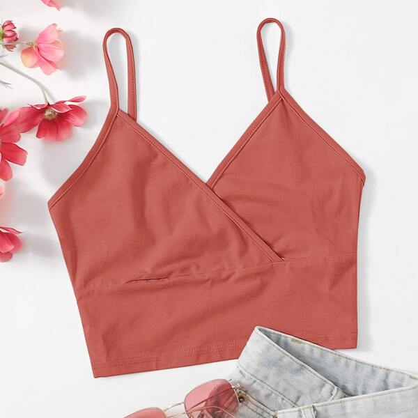 

Wrap Detail Solid Cami Top, Rusty rose