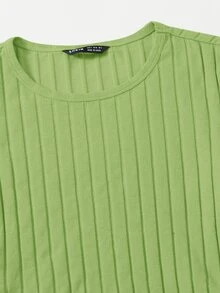SHEIN EZwear Drawstring Side Rib-knit Bodycon Dress - Lime Green - View 4