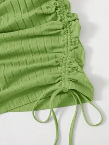 SHEIN EZwear Drawstring Side Rib-knit Bodycon Dress - Lime Green - View 5