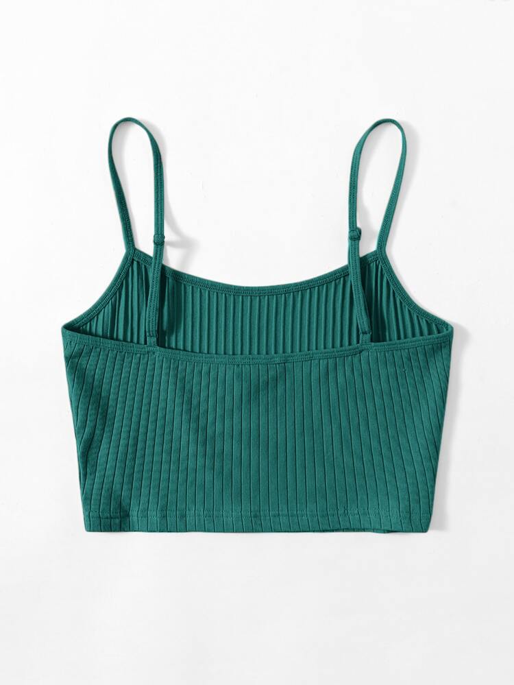 Muchica Rib-knit Crop Cami Top - Dark Green - View 2