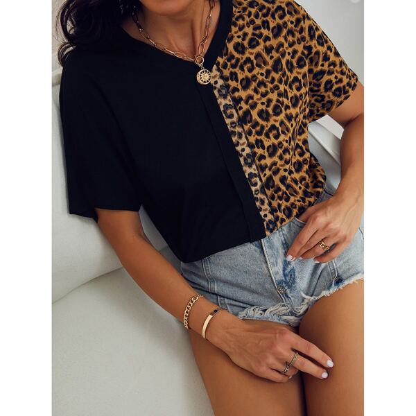 

Two Tone Leopard Print Tee, Multicolor