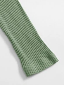 Muchica Áo thun Gân đan màu trơn Giải trí - Màu xanh Bạc hà - Xem 5