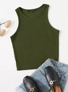Muchica Camiseta sin mangas de canalé liso - Verde militar - Ver 1