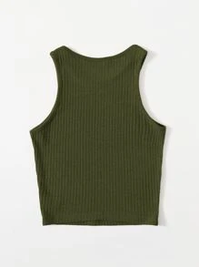 Muchica Camiseta sin mangas de canalé liso - Verde militar - Ver 2