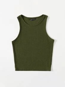 Muchica Camiseta sin mangas de canalé liso - Verde militar - Ver 3