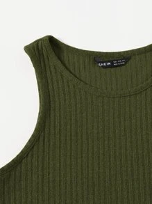 Muchica Camiseta sin mangas de canalé liso - Verde militar - Ver 4