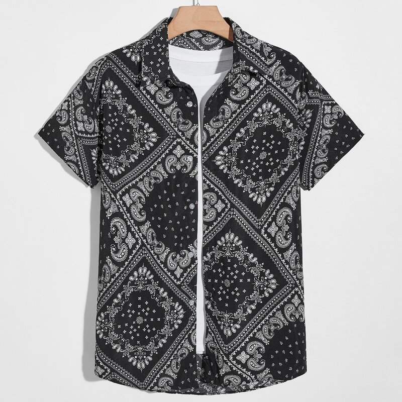 

Guys Paisley Print Button Up Shirt, Black