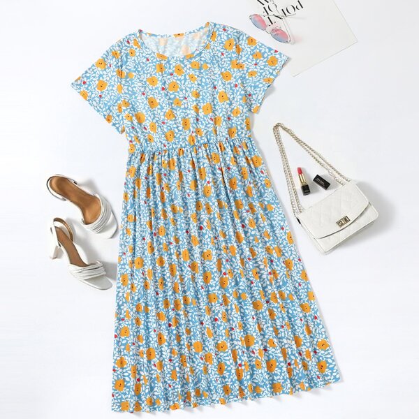 

1pc Allover Floral Babydoll Dress, Multicolor