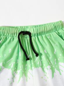 SHEIN Boys Letter Graphic Colourblock Tee And Shorts Set - Green - View 4