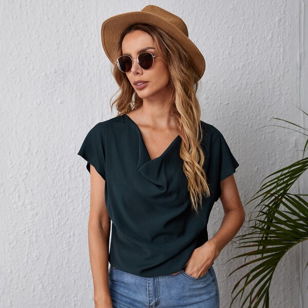 

Cowl Neck Solid Blouse, Navy blue