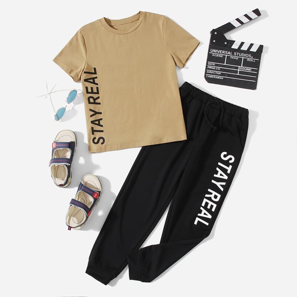 

Boys Letter Graphic Top & Joggers Set, Multicolor