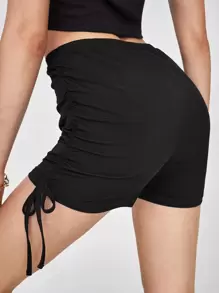 Shorts Cordón Liso Casual - Negro - Ver 1