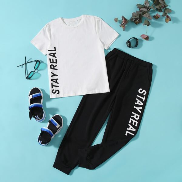 

Boys Letter Graphic Top & Joggers Set, Black and white