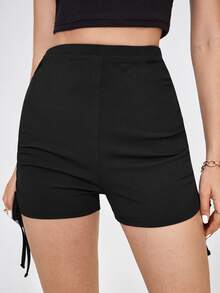 Shorts Cordón Liso Casual - Negro - Ver 2