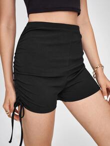 Shorts Cordón Liso Casual - Negro - Ver 3