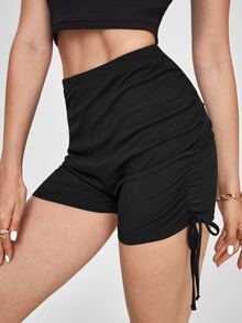 Shorts Cordón Liso Casual - Negro - Ver 4
