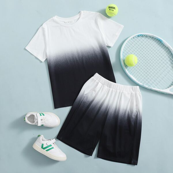 

Boys Ombre Tee And Track Shorts Set, Black and white