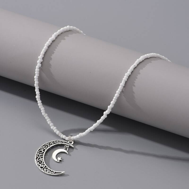 

Moon Beaded Necklace, White