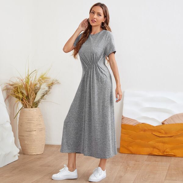 

Drawstring Waist Marled Knit Dress, Grey