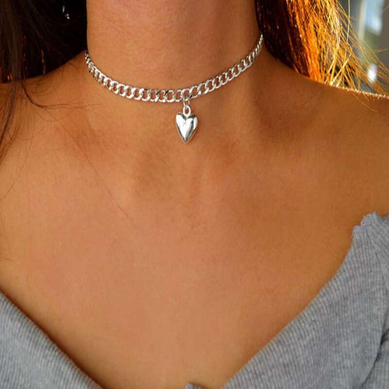 

Heart Chain Choker, Silver
