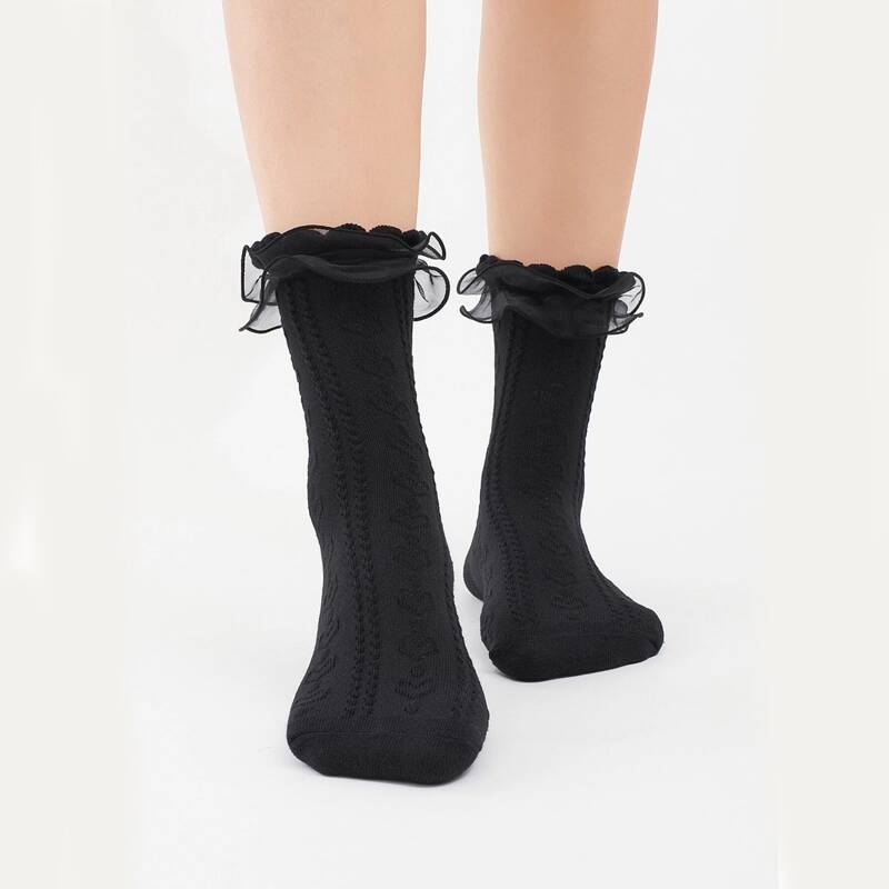 

Lace Trim Crew Socks, Black