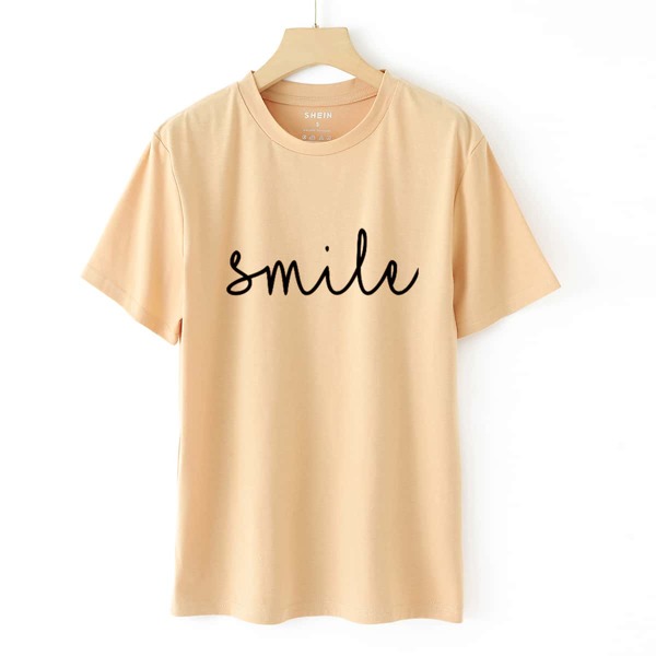 

Letter Graphic Round Neck Tee, Apricot
