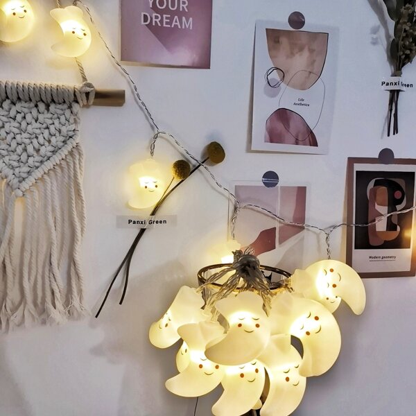 

1pc String Light With 10pcs Moon Shaped Bulb, Yellow
