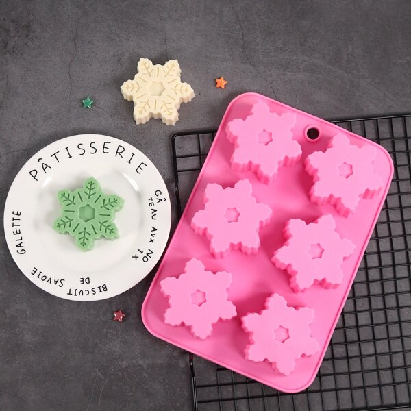 

1pc 6 Grid Snowflake Pudding Mold, Pink