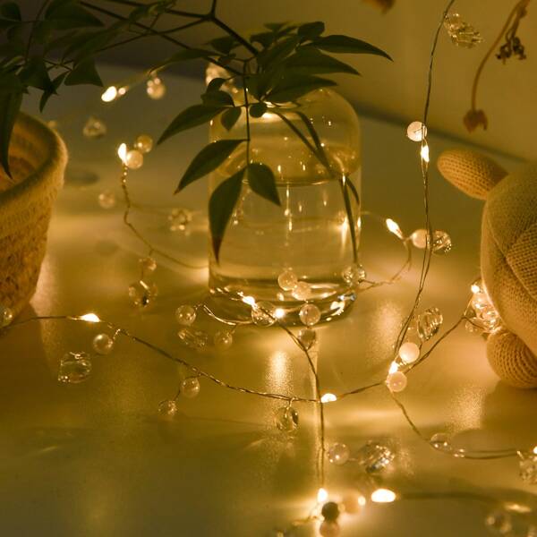 

1pc Faux Pearl Decor String Light With 20pcs Bulb, White