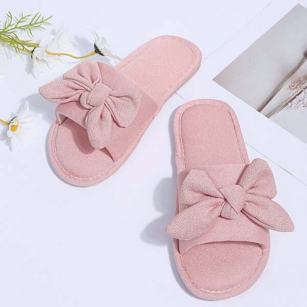 

Open Toe Bow Decor Slippers, Pink