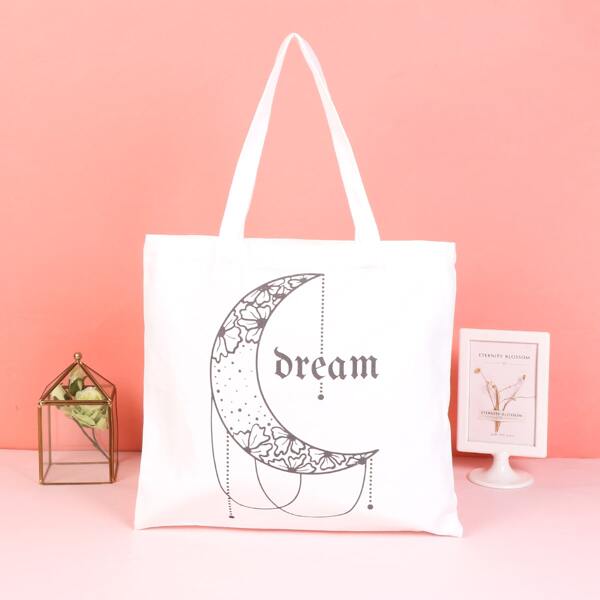 

Letter & Moon Graphic Shopper Bag, White