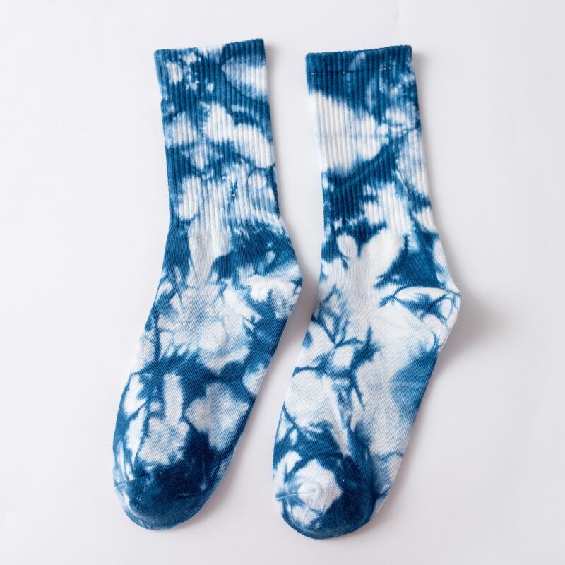 

1pair Tie Dye Crew Socks, Navy blue
