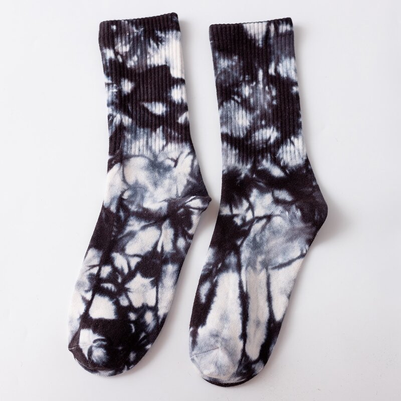 

1pair Tie Dye Crew Socks, Black