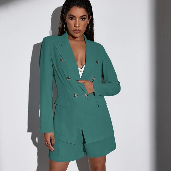 

Double Breasted Blazer & Shorts Suit, Green