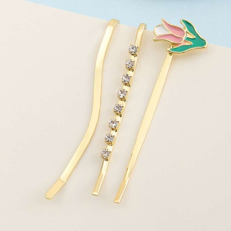

3pcs Floral Hair Clip, Gold