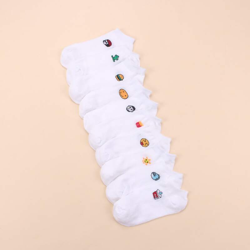 

10pairs Cartoon Graphic Ankle Socks, White