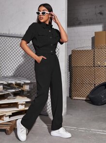 Seusyu Corduroy Flap Pocket Blouse & Pants - Black - View 4