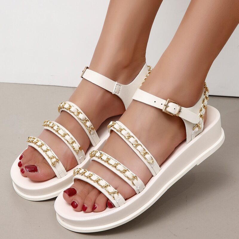 

Chain Decor Flatform Sandals, Beige