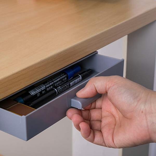 

1pc Hidden Drawer Stationery Storage Box, Grey