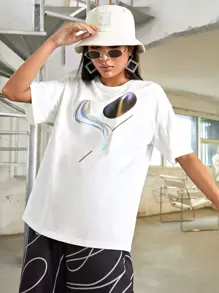 Stella Matyanova Drop Shoulder Graphic Print Tee - White - View 1