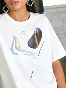 Stella Matyanova Drop Shoulder Graphic Print Tee - White - View 4