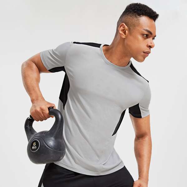 

Men Colorblock Crew Neck Sports Tee, Light grey