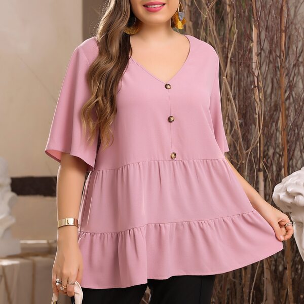 

Plus V-neck Ruffle Hem Blouse, Dusty pink